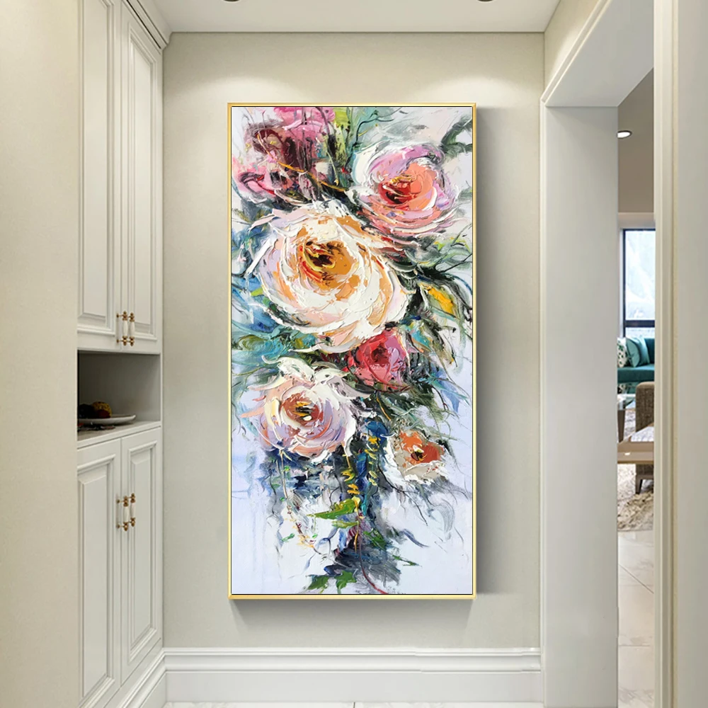 

Large Abstract 3D Flower Oil Painting Hand Painted On Canvas Color Flower Wall Art Picture For Living Room Decoration Unframed