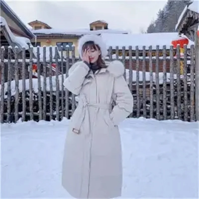 2022New White Duck Down Explosion Eleghant Down Cotton Jacket Women Mid-length Winter Thicken Korean Loose All-match JacketA658