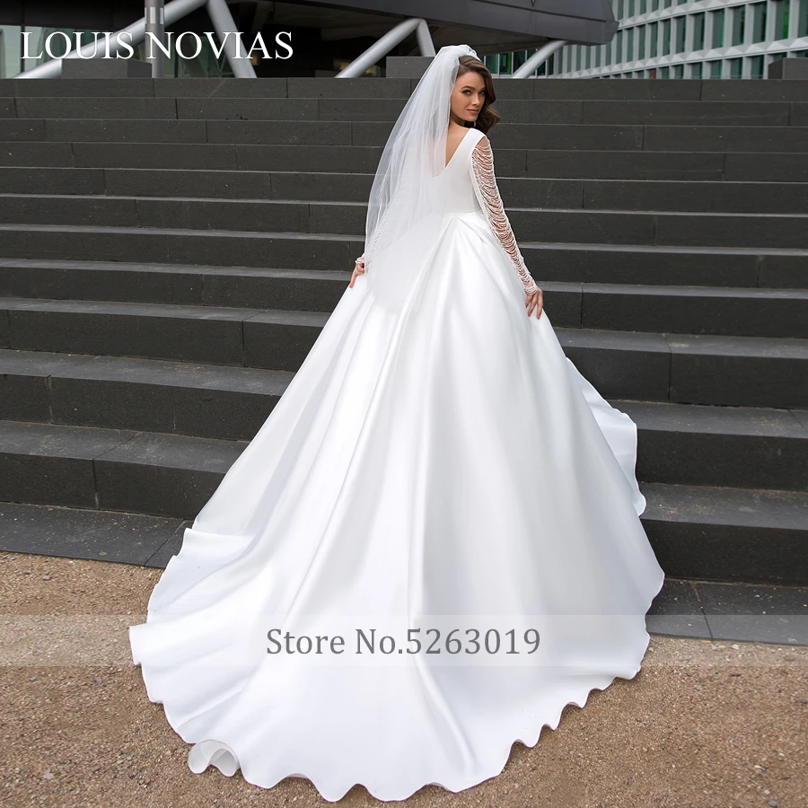 Louis Novias – robe de mariée en Satin mat à manches longues, luxueuse tenue de bal