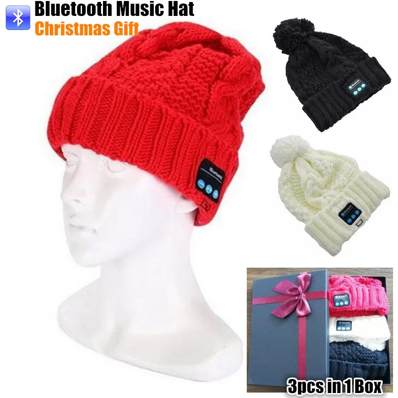 

Christmas Gift 3pcs/set Wireless Bluetooth Smart Woolen Knit Beanie Warm Hat Headset Hands-free Music Magic Cap,Mp3 Speaker Mic