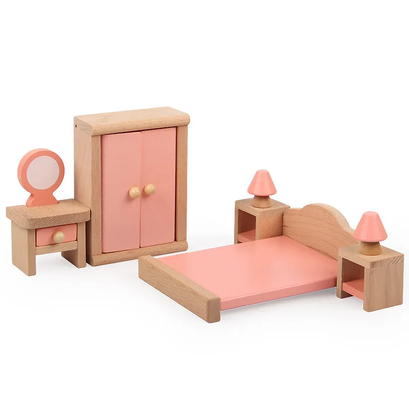 Juguetes de Casa de juegos para niños, mini simulación de madera, dormitorio, cocina, sala de estar, muebles exquisitos, regalo para niñas de 22 piezas