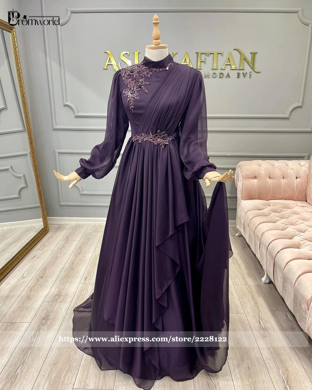 Dubai kaftan árabe mangas compridas formal vestido 2021 miçangas flores chiffon borgonha muçulmano vestidos de noite abiye gece elbisesi