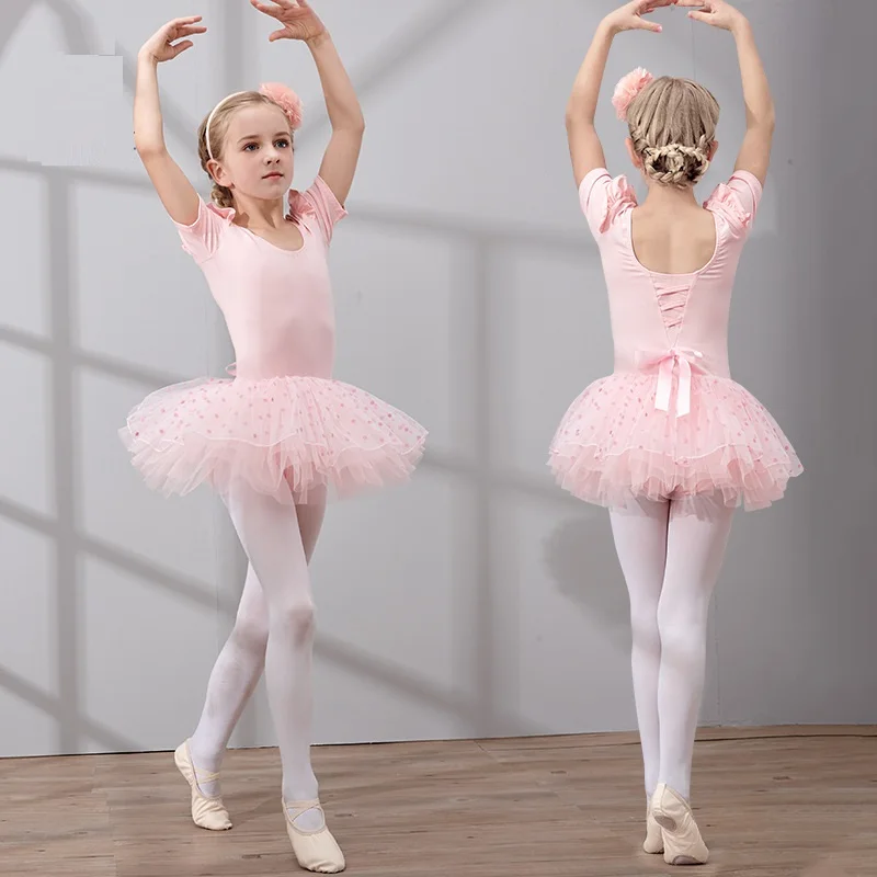 Abito da ballo a maniche corte per ragazze, abbigliamento da ballo carino, abito da balletto per bambini, abito tutù per bambini, gonne da ballo per bambini