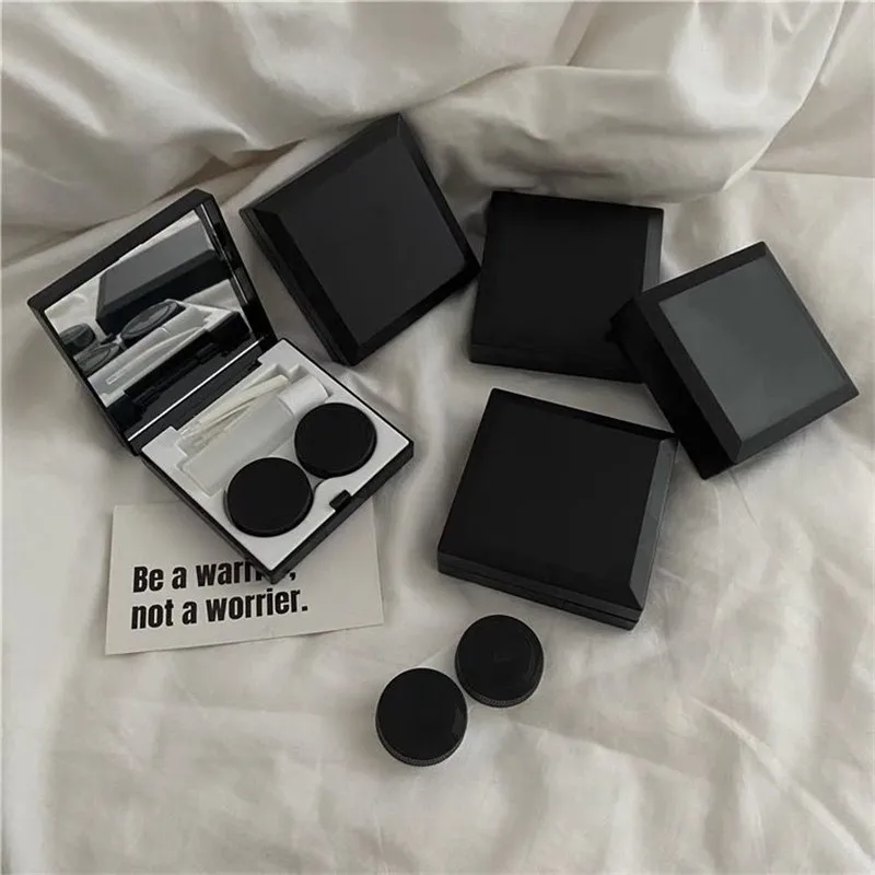 Black Elegant Lens Container Women Ins DIY Contacts Lens Case Men Color Contact Lenses Storage Box Portable Travel Set