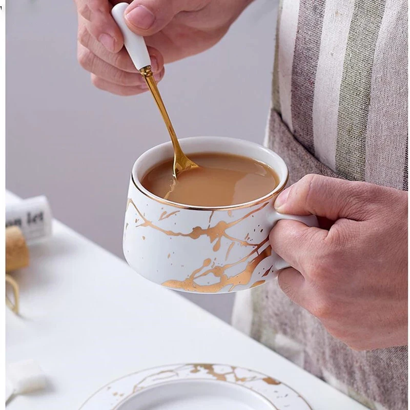 Nordic Style Marble matte gold series ceramic tea cup coffee mug luxurious Vintage Cafe Bar Mark cup Christmas party supplies