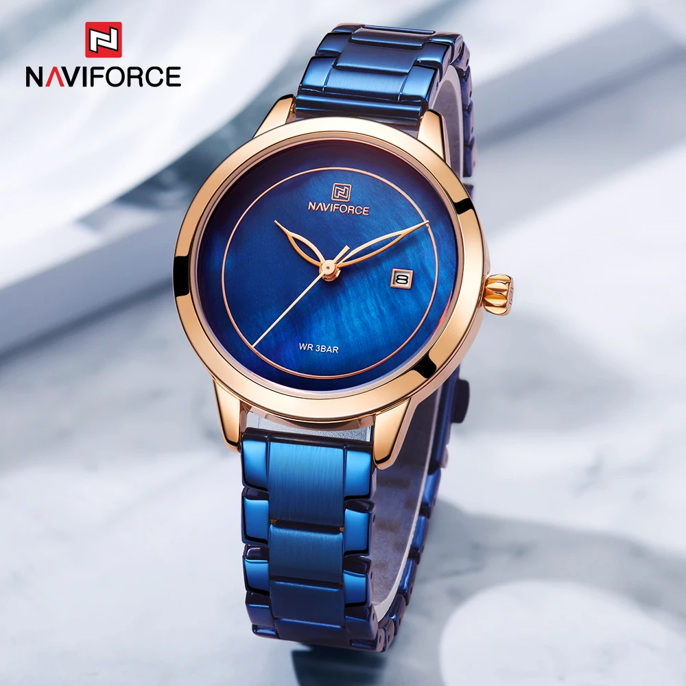 NAVIFORCE Bracelet Watch Women Brand Luxury Blue Stainless Steel Wristwatches Ladies Fashion Waterproof Date Dress Watches