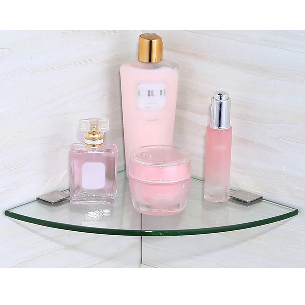 2pcs Glass Corner Shelf Triangle Convenient Useful Bathroom Shelf Wall Organizer Storage Rack for Toilet Bathroom Kitchen A30
