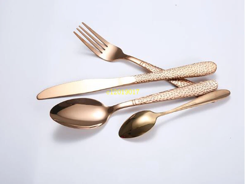 Stainless steel rose gold tableware steak knife, fork, Spoon Set water cube Western food set