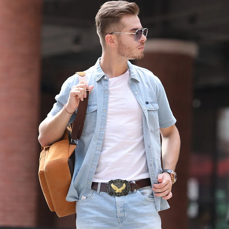 Hebilla de cinturón con incrustaciones de águila dorada cruzada Vintage para hombre, pantalones vaqueros occidentales con accesorios