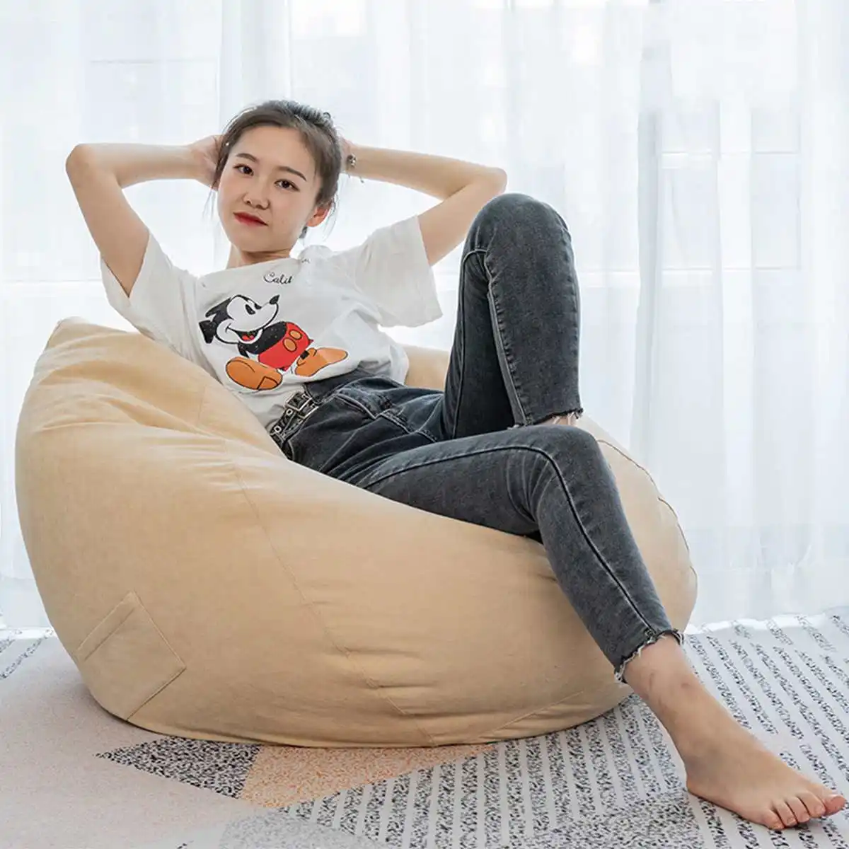 빨 수있는 리넨 콩 가방 의자 박제 Pouf 오스만 Beanbag 소파 EPS 소재 침대 퍼프 휴식 라운지 가구