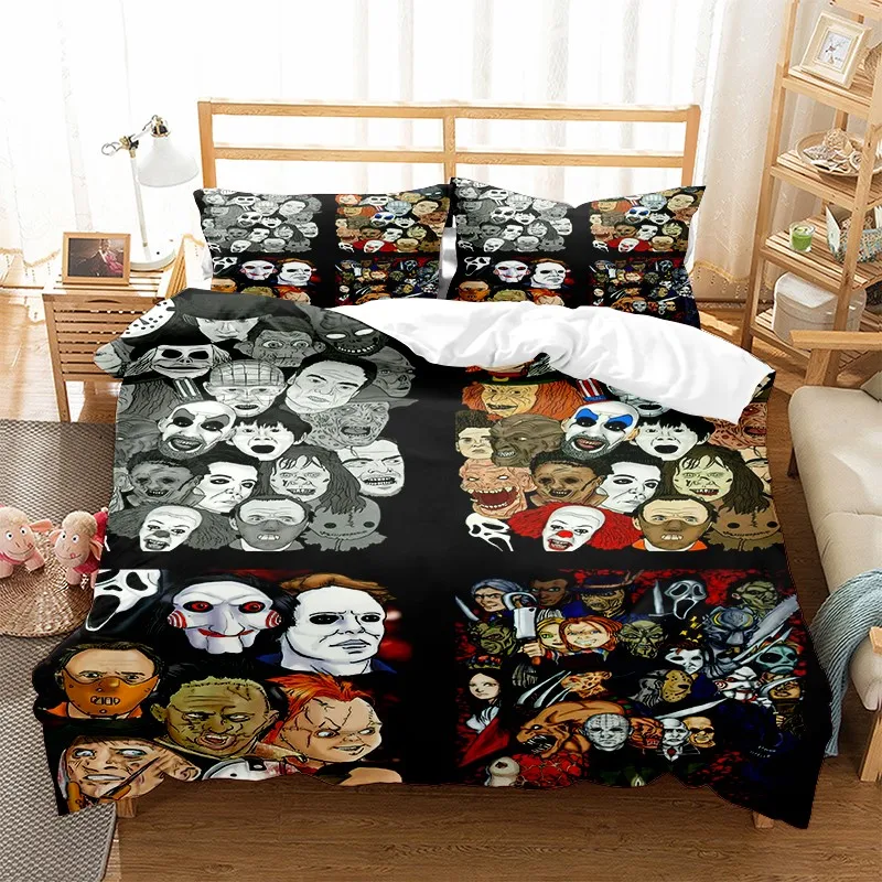 Horror Movie Figure Printed Bedding Sets Terrorist 3D Printed Duvet Cover Sets Otaku Bed Cover Sets Mischievous Bedclothes Gift