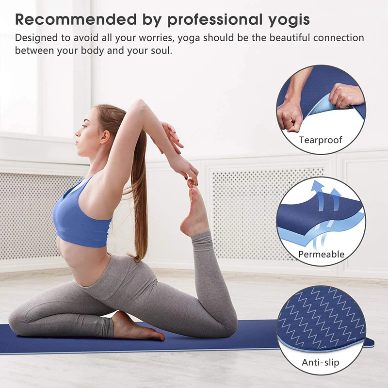 Polymères de yoga TPE avec ligne de position, 6mm, double couche, tapis d\'exercice sportif pour maire, intérieur, salle de sport à domicile,