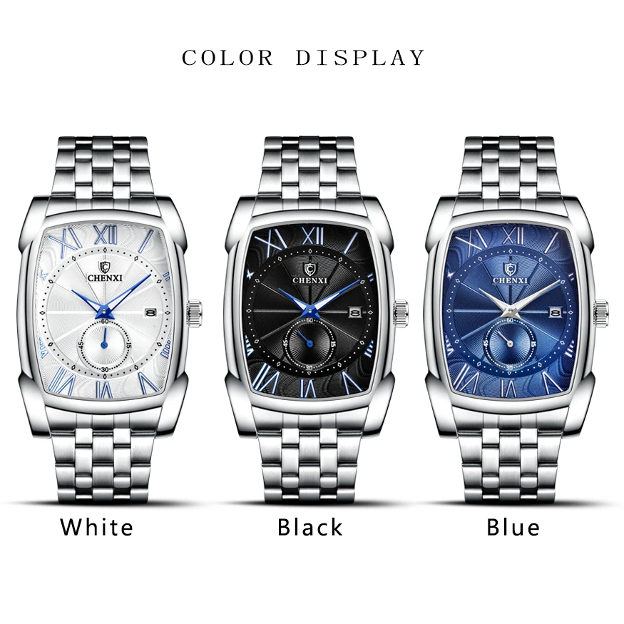 2021 CHENXI Men\'s Watches Fashion Casual Rectangle Watches Men Stainless Steel Chronograph Quartz Wristwatches Business Watch