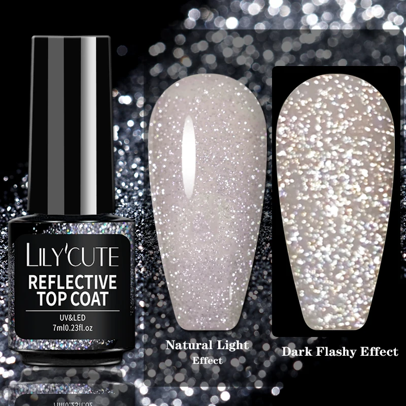 LILYCUTE 7ml สะท้อนแสง Top Coat กึ่งถาวร Glitter เจลเล็บประกาย UV เล็บเจลเคลือบเงา Hybird ตกแต่งเล็บ