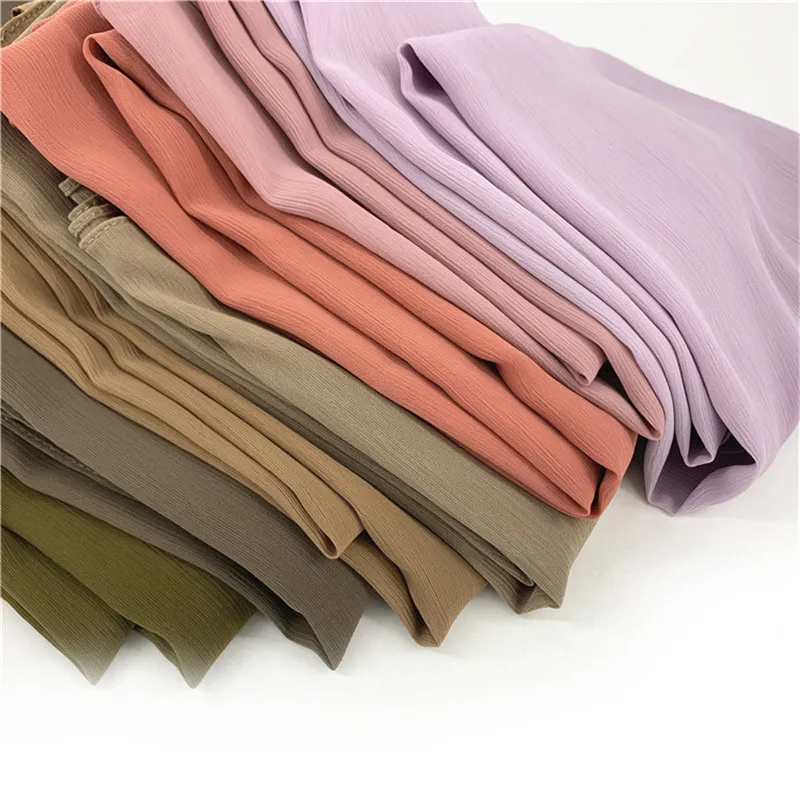 Chiffon Wrinkle Scarf Solid Color Pleated Stripe Headwear Scarves Women Muslim Pearl Chiffon Hijab Head Wrap Plain Travel Shawls