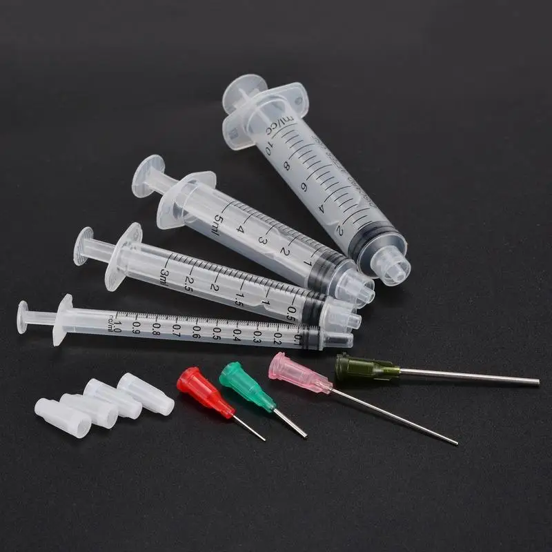 50Pcs /Set 1ml 3ml 5ml 10ml Luer Lock Syringe with 50pcs 14G-25G Blunt Pointed Needle and Plug for Industrial Dispensing Syringe