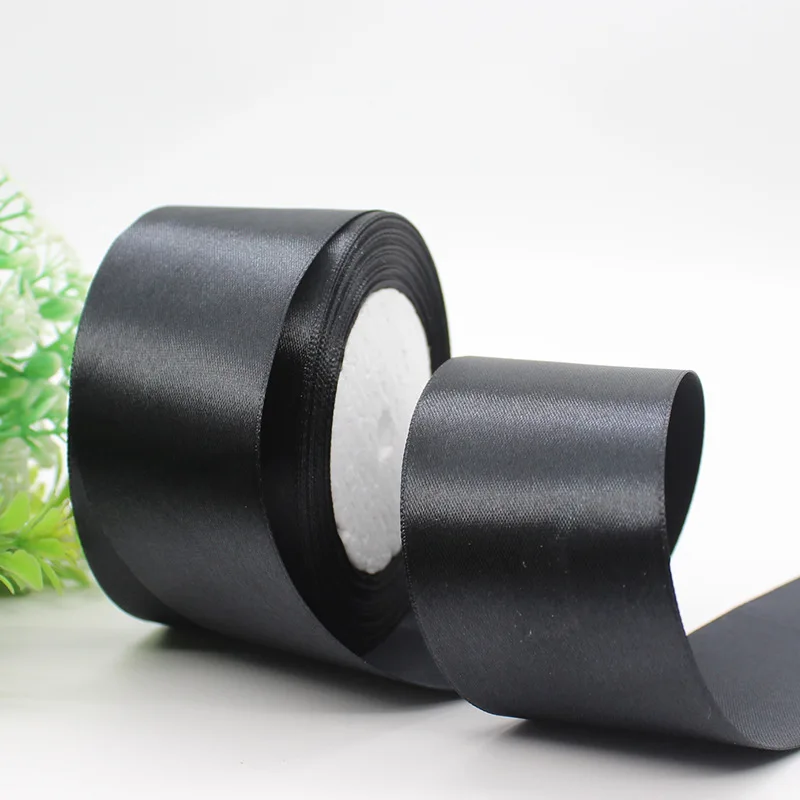 25Yards Black Satin Ribbons DIY Artificial Silk Roses Supplies Handicraft Sewing Accessories Material Gift Wrapping Ribbon