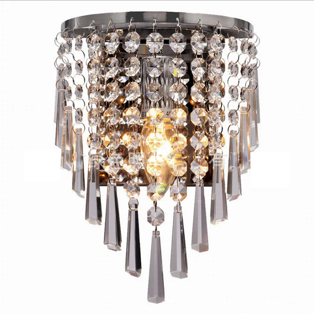 Modern Bedroom Crystal Wall light Semi-circle Chrome Base Stair Case Wall Sconces Balcony Hallway Fashion Wall Lamp Fixtures