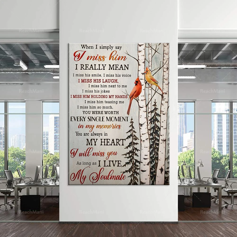 Cardinal Canvas poster I miss my soulmate Canvas poster wall art printing home life decoration