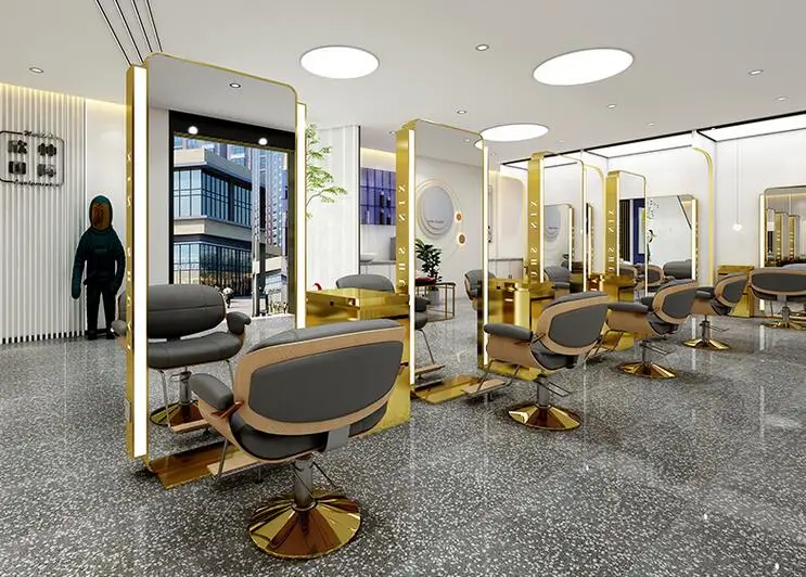 Hair salon mirror with light stainless steel hairdressing mirror hair salon dedicated single and double side floor-style hair