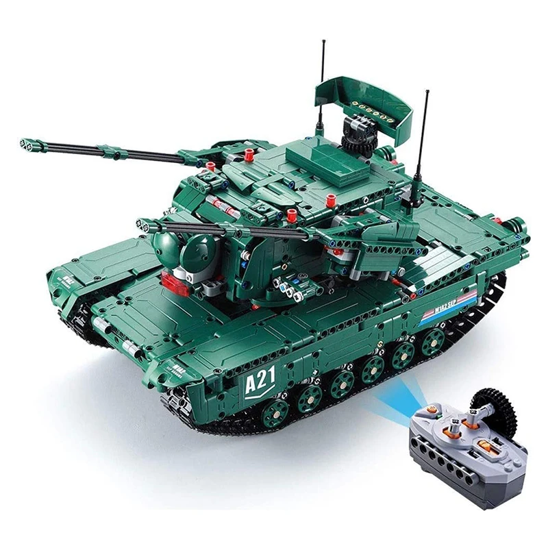 Blocos de construção RC Battle Tank para crianças, 1:20 M1A2, arma militar, tanque de controle remoto, tijolos C61001, brinquedo antiaéreo, 1498 peças