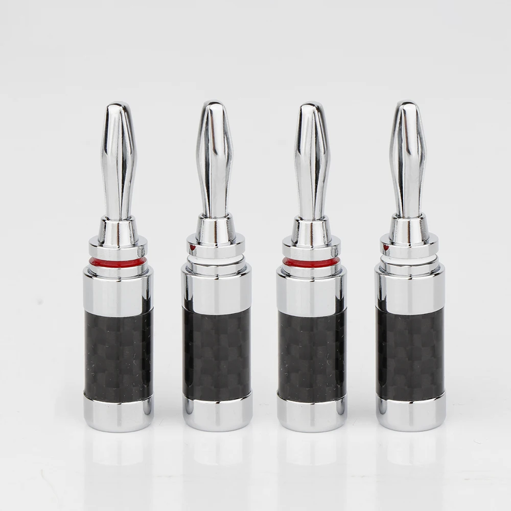 8/12 Schwarzer Kohlefaser-Lautsprecher-Bananenstecker Messing Rhodium-Beschichteter Lautsprecher-Audio-Video-Bananenstecker DIY Bananenanschluss – Detail 1