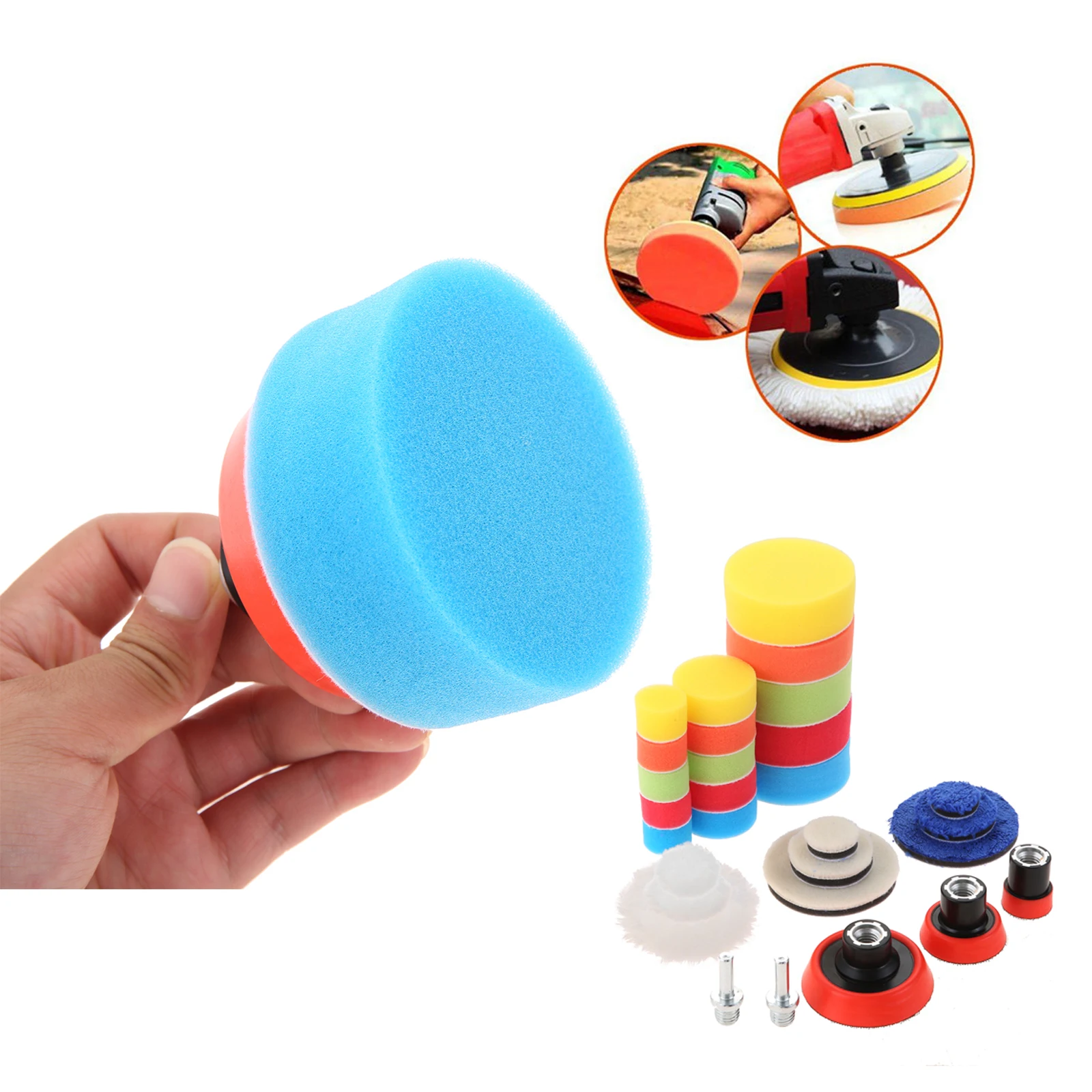 29 pçs kit almofada de polimento do carro esponja lã polimento almofadas para broca automática polimento conjunto com m14 broca adaptadores depilação