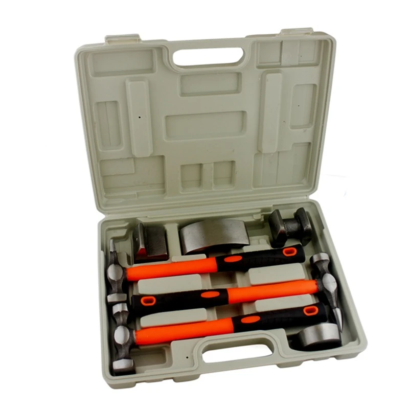 7PCS Auto Body Dent Repair Hammer Dolly Tool Kit Panel Beater Sheet With  Plastic Case