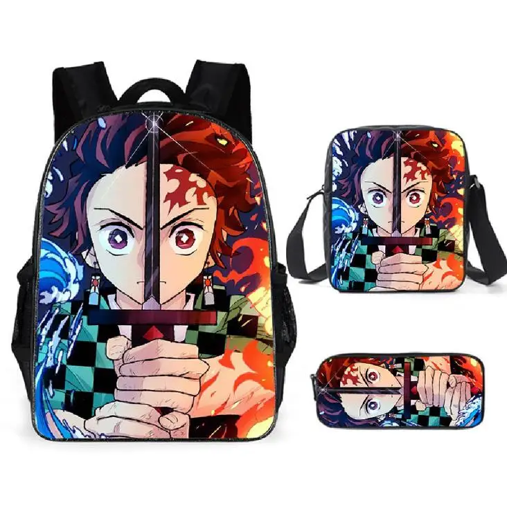 Kid\'s School Bag Backpack Anime Demon Slayer Kimetsu no Yaiba Printed School Bag Customized Backpack Student Mochilas 3pcs/set