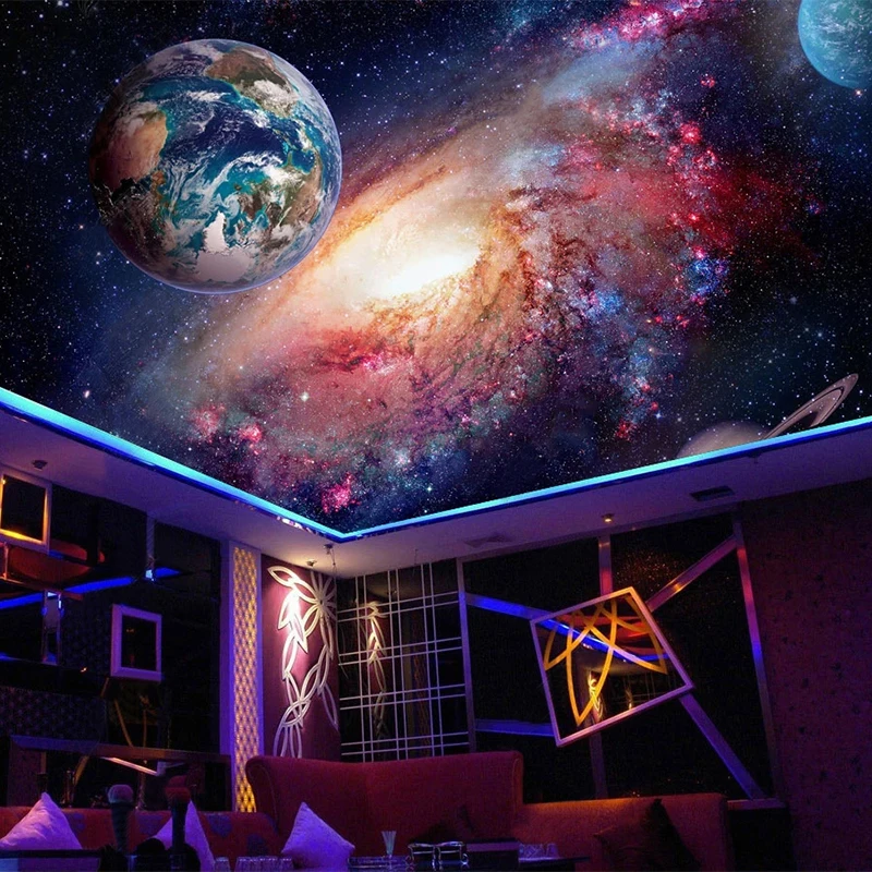 Custom Any Size Mural Wallpaper Modern Starry Sky Milky Way Planet Zenith Mural Living Room Hotel KTV Decor Papel De Parede 3 D