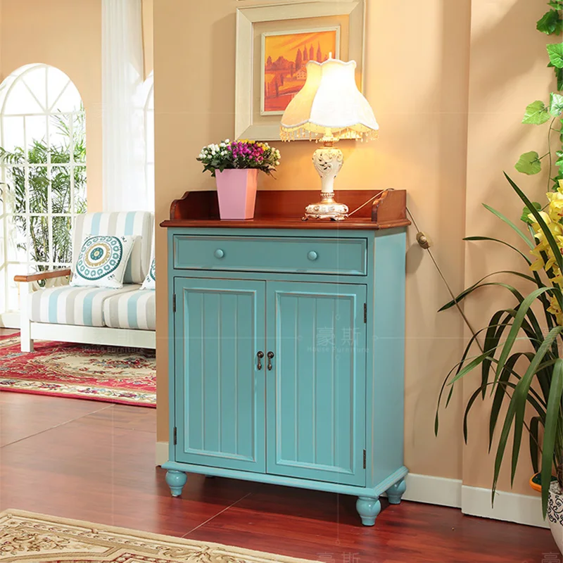 Shoe Cabinet In The Mediterranean Foyer with One Bucket and Two Doors Porch Cabinet Storage Locker 0.8 Meters Shoe Cabinet