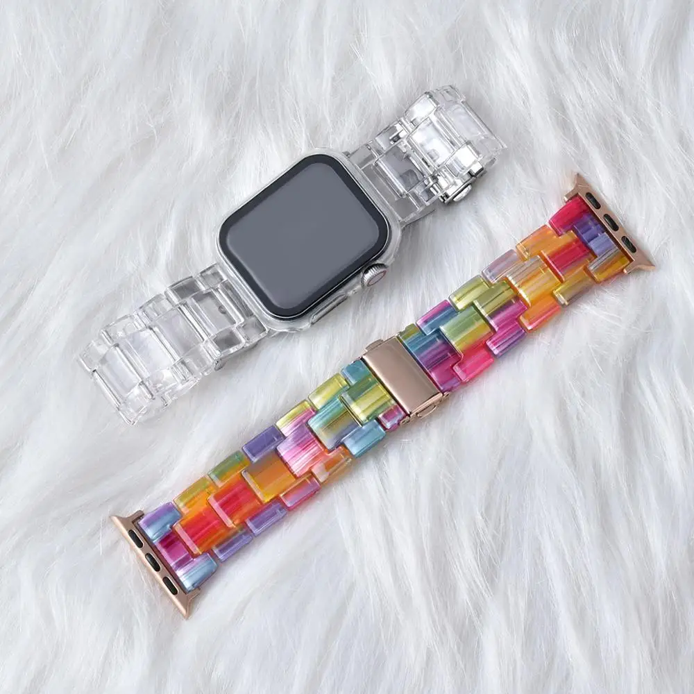 RESIN Clear Band for Apple Watch Series 10 42mm 46MM 9 8 7 6 SE 5 4 for iwatch SE Strap 38mm 40mm 44mm 49mm Plastic Strap Bands