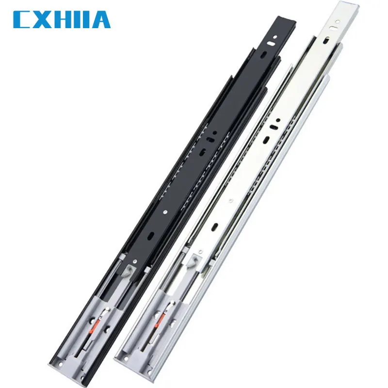 CXHIIA Stainless Steel/Cold-Rolled Silent Drawer Slide, Three-Section Fully Extended, Rebound Damping Guide