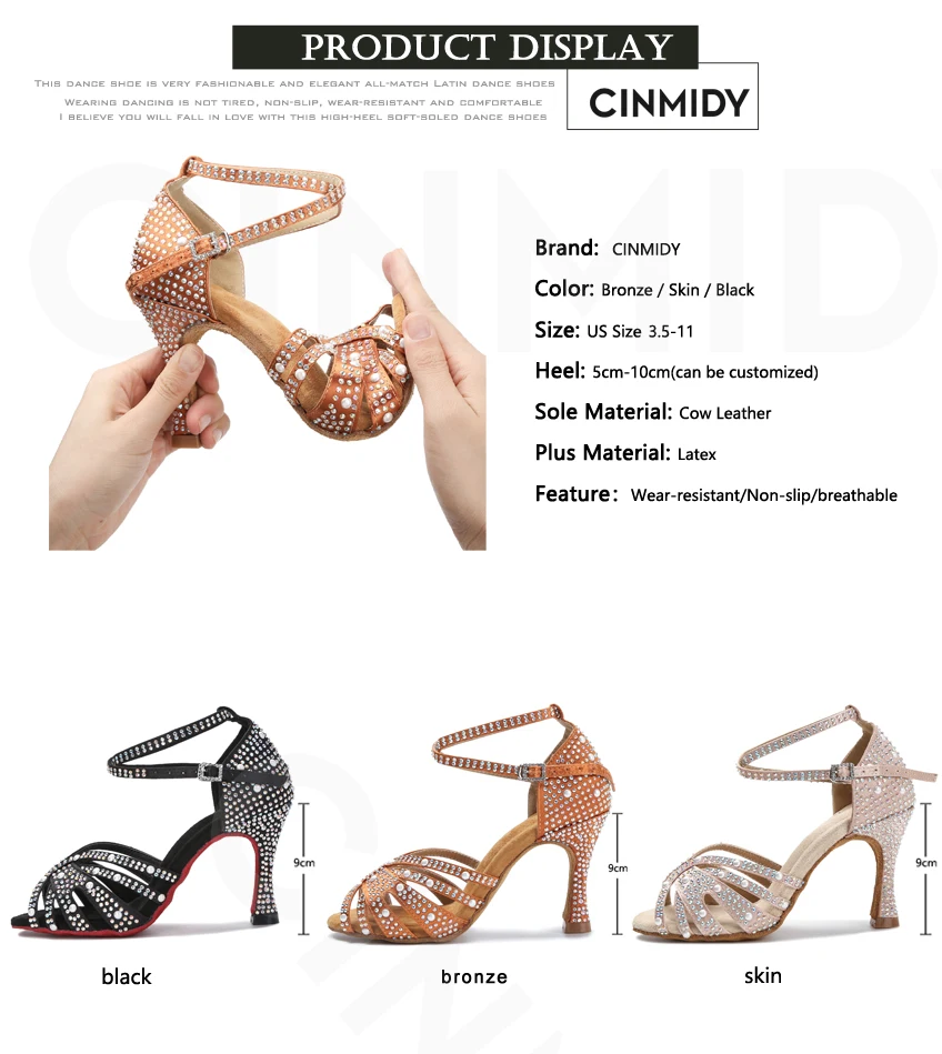 Damen Tanzschuhe mit Strass, Tango Salsa Ballsaal Tanzschuhe, Damen Hochzeitsschuhe, Damen Indoor-Sandalen, Tanz-Sneakers – Detail 6