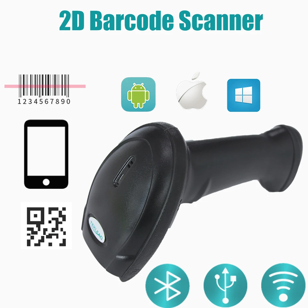 

TEKLEAD Handheld CMOS 1D 2D Wired USB Wireless 2.4G Bluetooth QR Barcode Scanner Retail POS Scanner for Supermarket