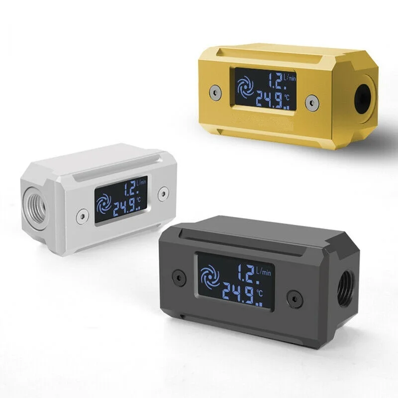 Syscooling water cooling metal flow meter water cooling tempreture indicator with LED screen flow rates digital display