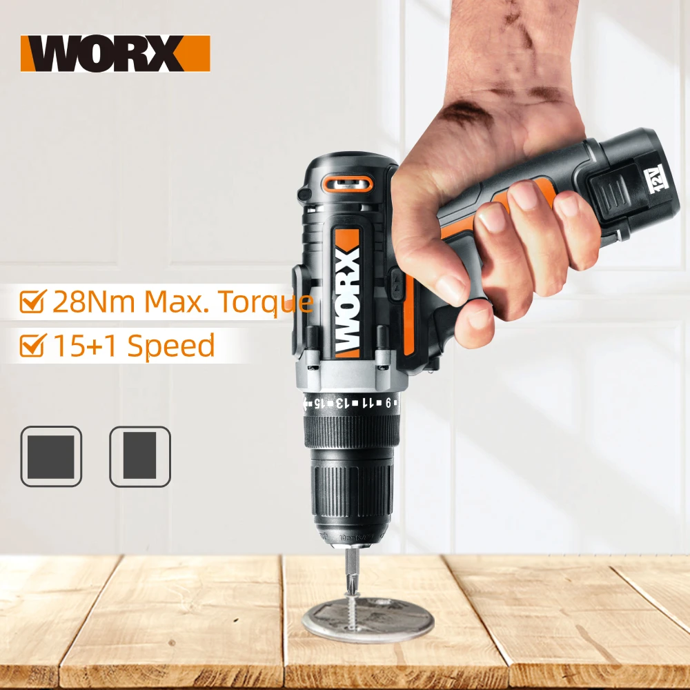 Worx 12V Mini Electric Drill WX128.1 Cordless Screwdriver DC Handheld Electric Drill Driver Rechargeable Power Tools Household