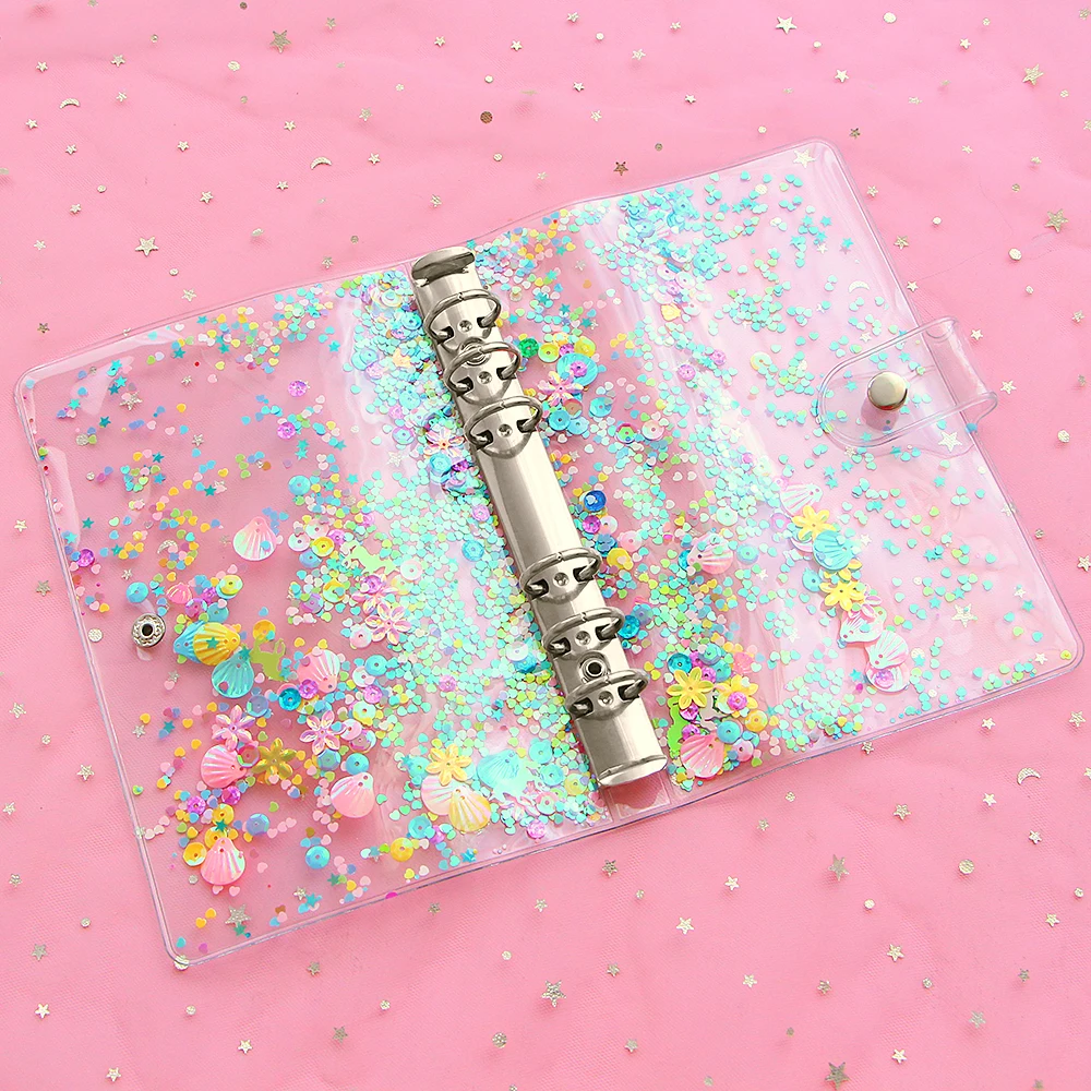 A5 A6 Cute Transparent PVC Sequins Cover Office School 6 Rings Binder Spiral Planner Agenda Organizer Notebooks Stationery