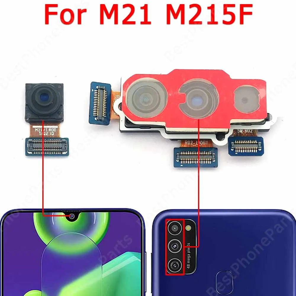 Front Back Camera For Samsung Galaxy M21 M215 Facing Selfie Rear Backside Frontal Camera Module Replacement Spare Parts