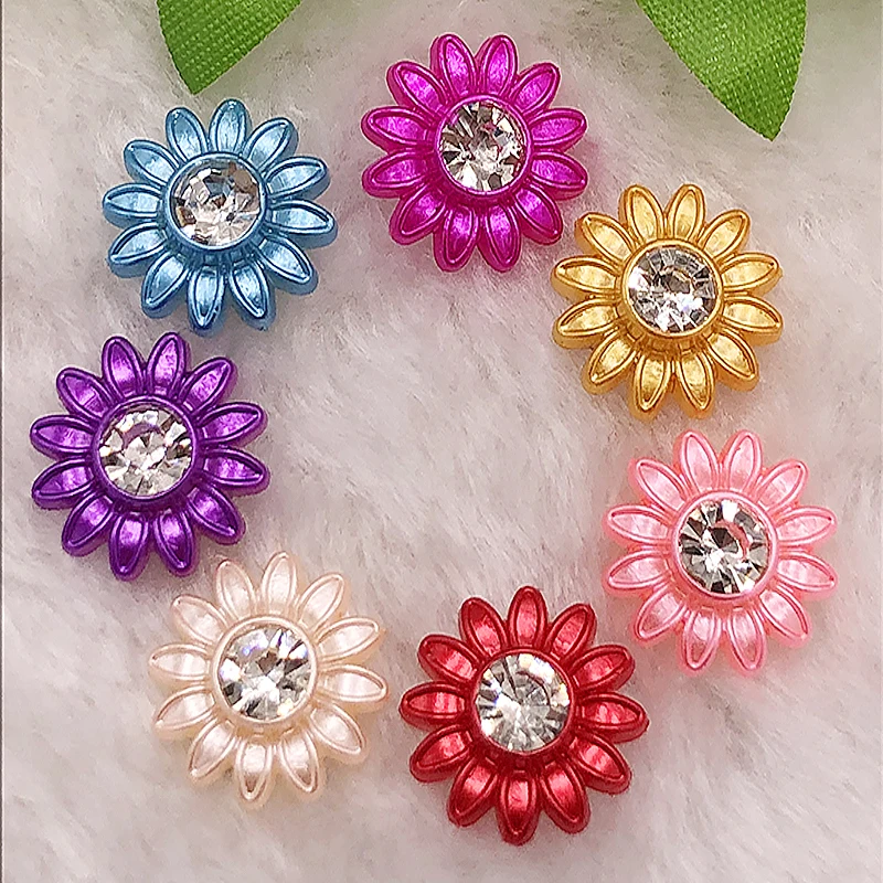 DIY 20pcs mix 19mm AB Resin 3d flower Flatback Rhinestone Wedding buttons crafts