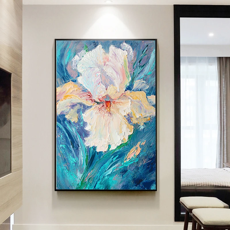 Entrancehand-painted Oil Painting Decorative Painting The Living Room Sharply Chrysanthemum Light Luxury Modern Restaurant