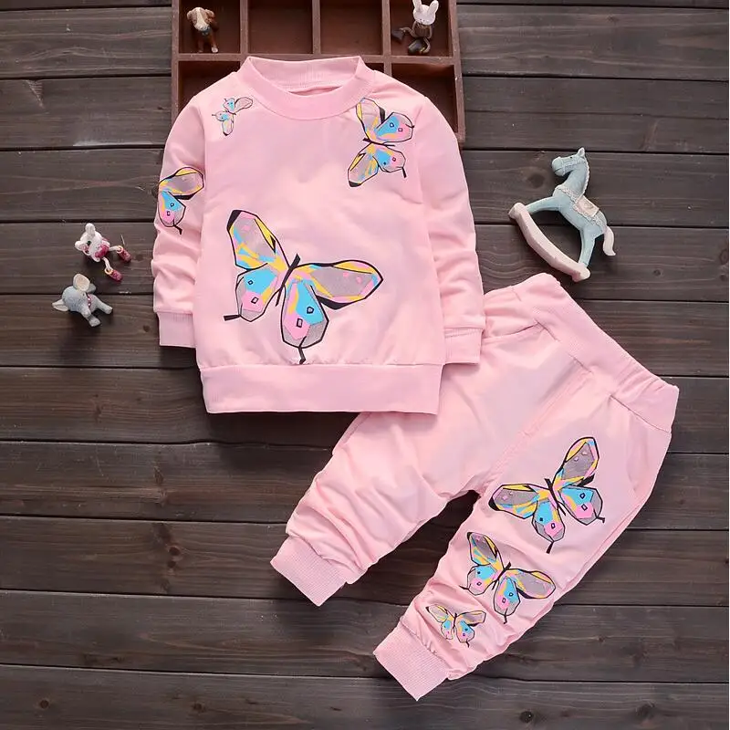 BOTEZAI Children Girls Clothing Sets 2021 Summer Fashion Style Butterfly Printed T-Shirts+Pants 2Pcs Baby Girls Clothes Sets