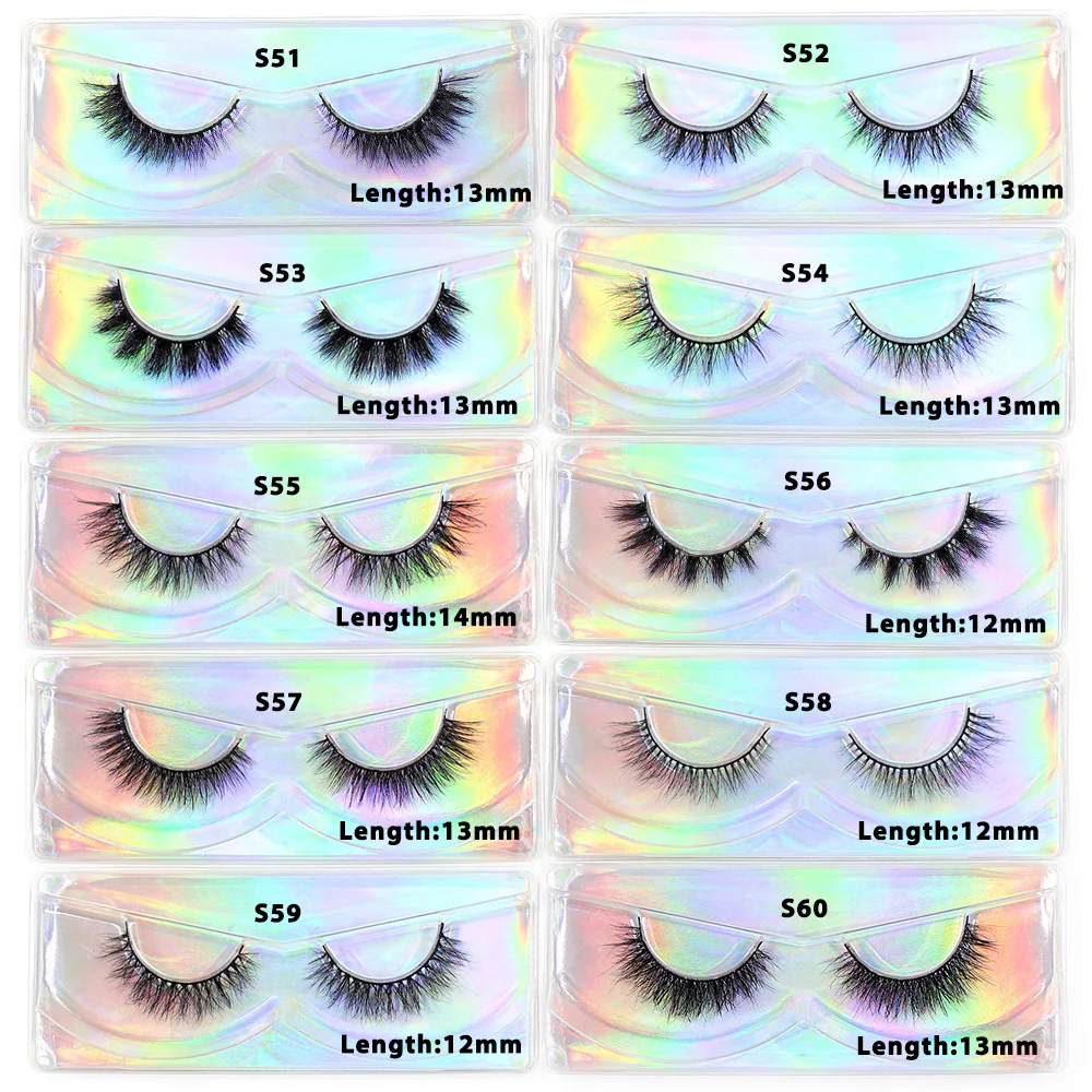 2คู่ขนตา Mink 3D สั้น Mink Eyelashes ขนตาปลอมนุ่ม Mink Lashes 13-14มม.Eyelashes แต่งหน้า