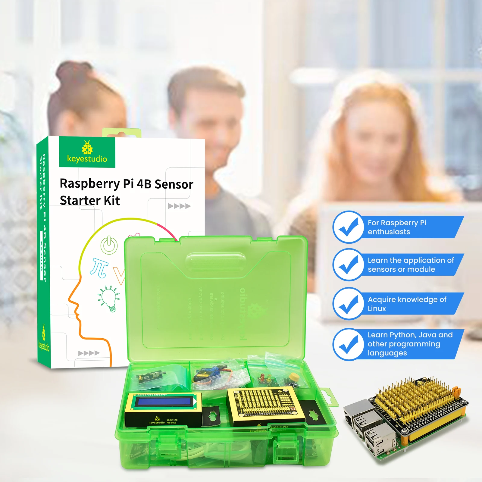 Keyestudio Raspberry Pi Sensor Starter Kit For Raspberry Pi 4B 37 Modules 38 Courses Diy Kit Support  STEM (NO RPI 4B Board)