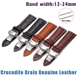 Crocodile Genuine Leather Watch Band 12 13 14 15 16mm 17 18mm 19mm 20mm 21mm 22mm 24mm Watch Strap Butterfly Buckle Watchband