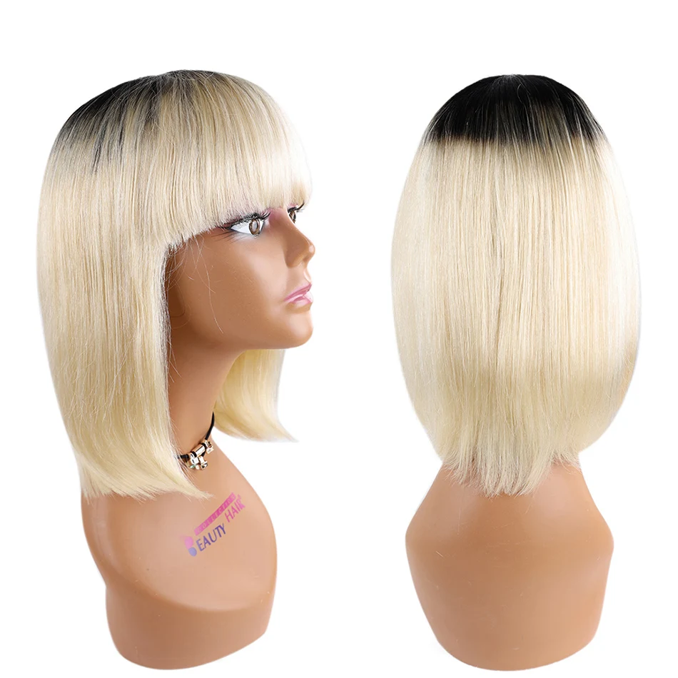 

Прямые парики с челкой Омбре, бразильские милые парики с челкой, блонд, фиолетовый цвет, 100% натуральные человеческие волосы, парики