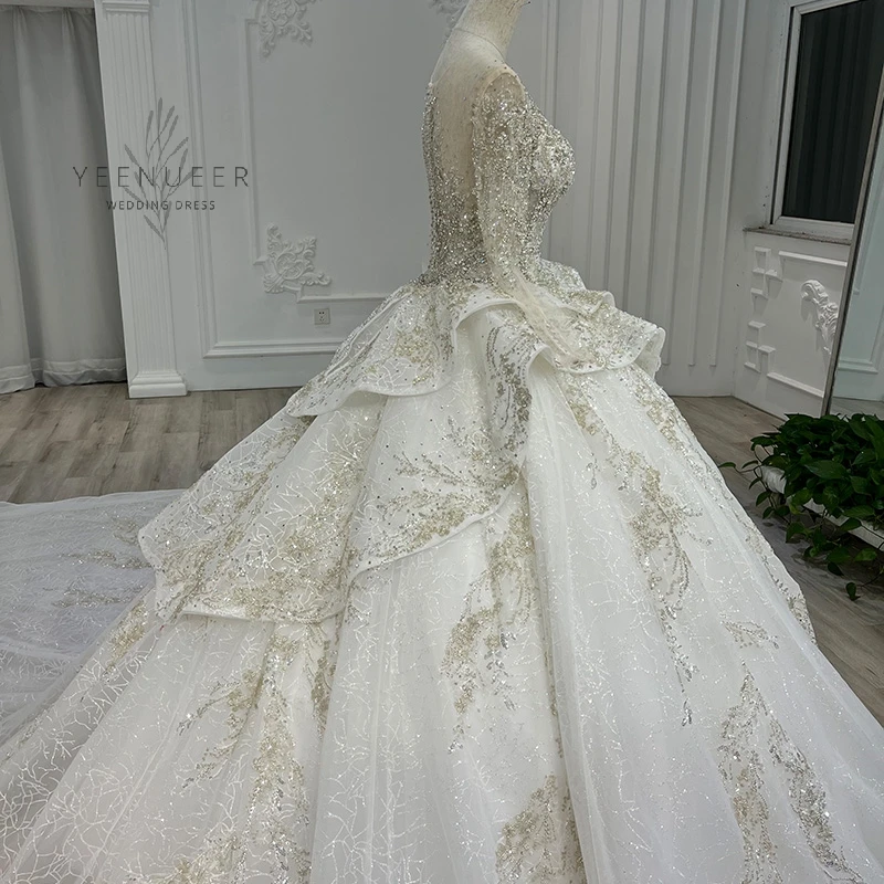 Yeenueer ลูกไม้ Appliques งานแต่งงานชุดยาว Vestidos De Novia 2021สีขาว O-Neck ปริ๊นเซเจ้าสาวงานแต่งงาน Gowns