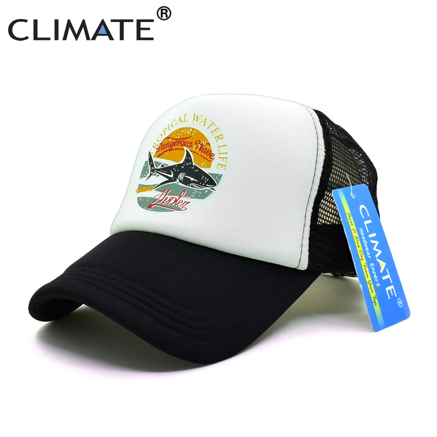 CLIMATE Shark Seaside Trucker Caps Hat Shark Hunt Surfing Men Caps Hip Hop Cool Summer Mesh Baseball Cap Hat for Men Women