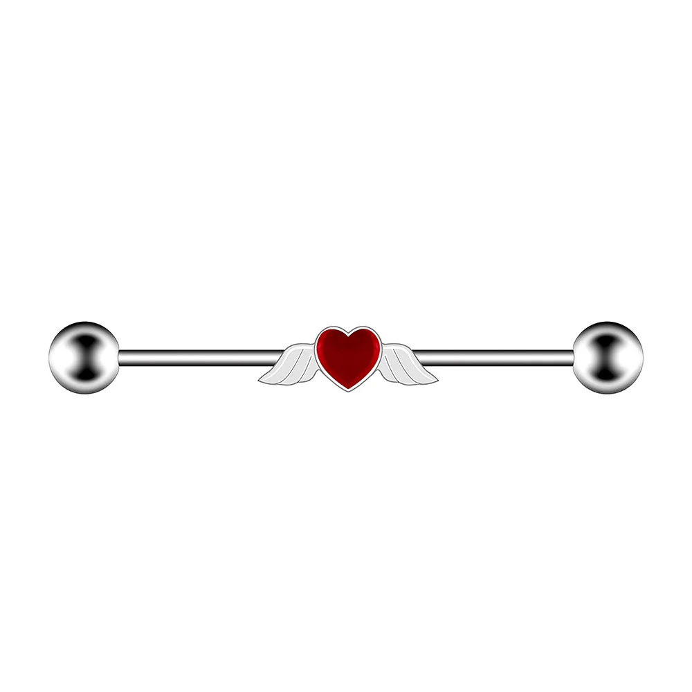 316L Surgical Steel Skull Industrial Barbell Earring Pink Zircon Ear Rings Piercing 14G Helix Piercing Cartilage Body Jewelry