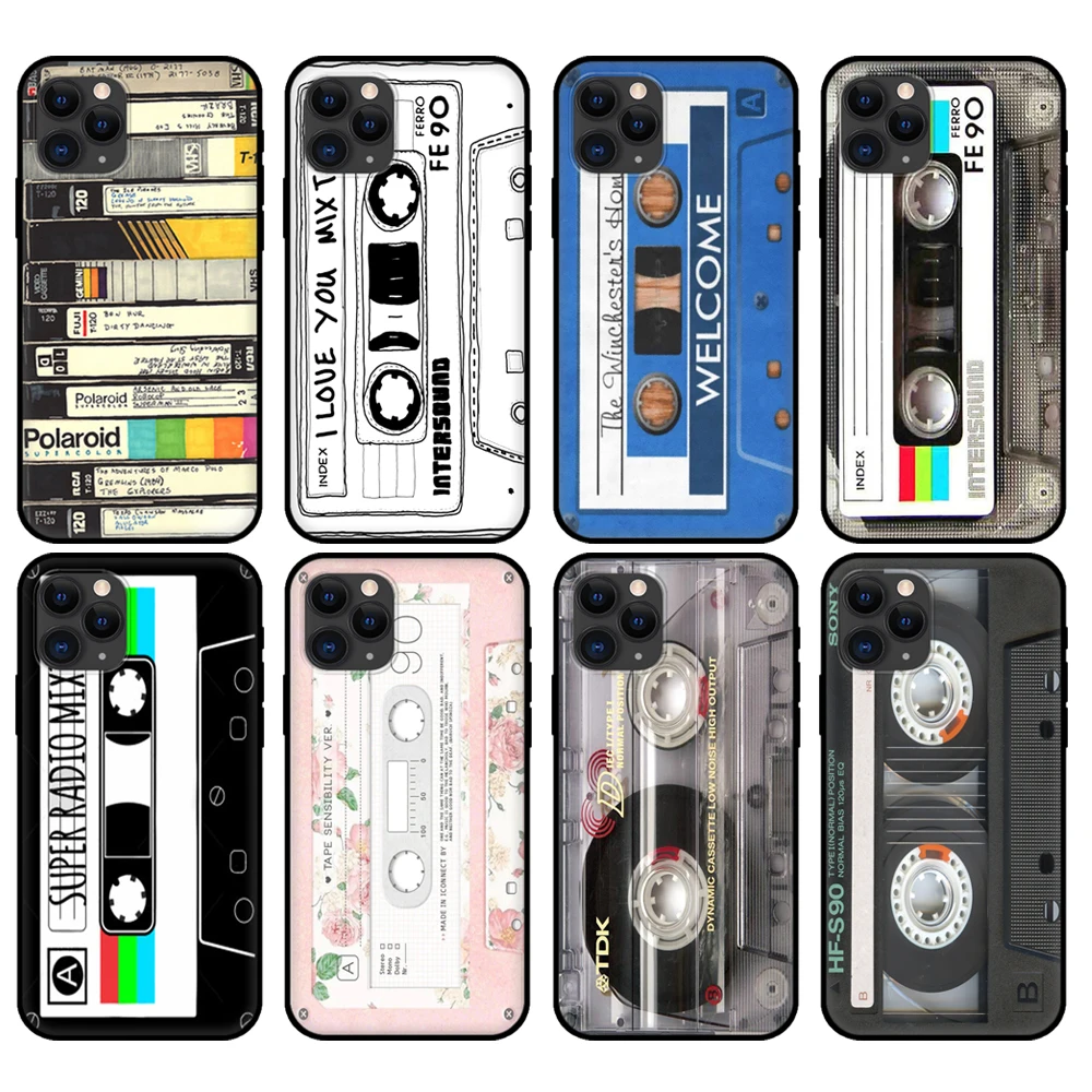 Black tpu case for iphone 5 5s se 2020 6 6s 7 8 plus x 10 XR XS 11 12 mini pro MAX back cover RETRO CLASSIC CASSETTE